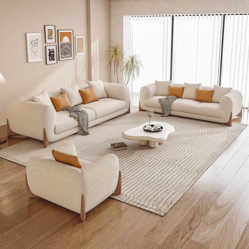 Scandinavian fabric sofa lamb's wool cream combination sofa living room simple white straight sofa