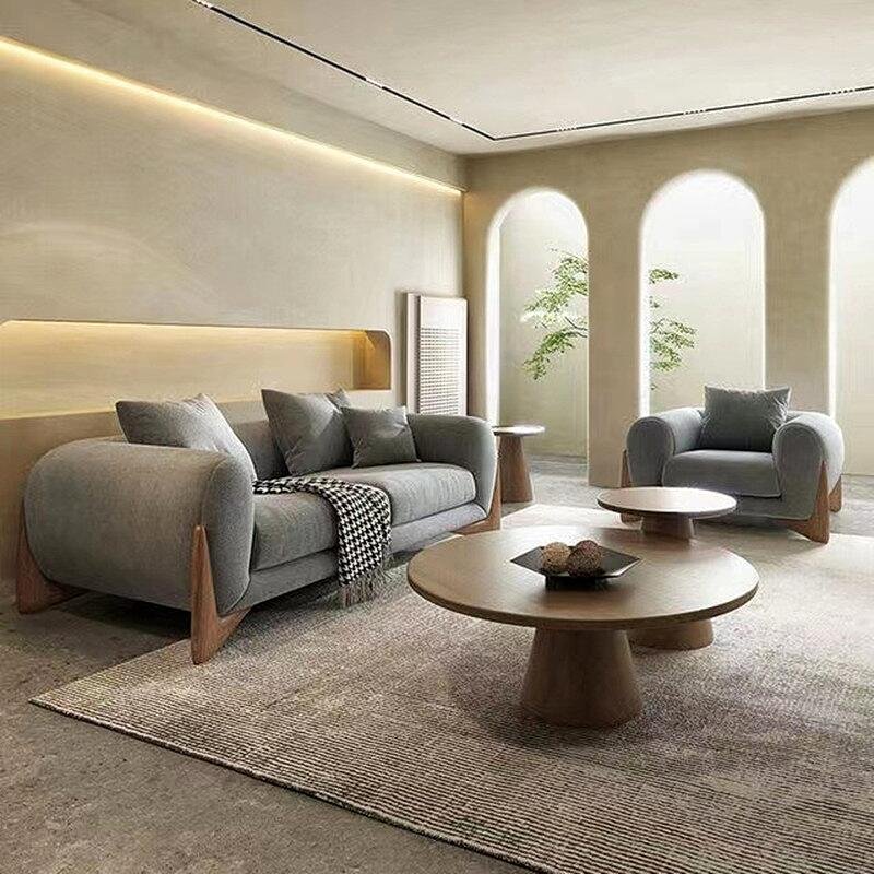 Scandinavian fabric sofa lamb's wool cream combination sofa living room simple white straight sofa