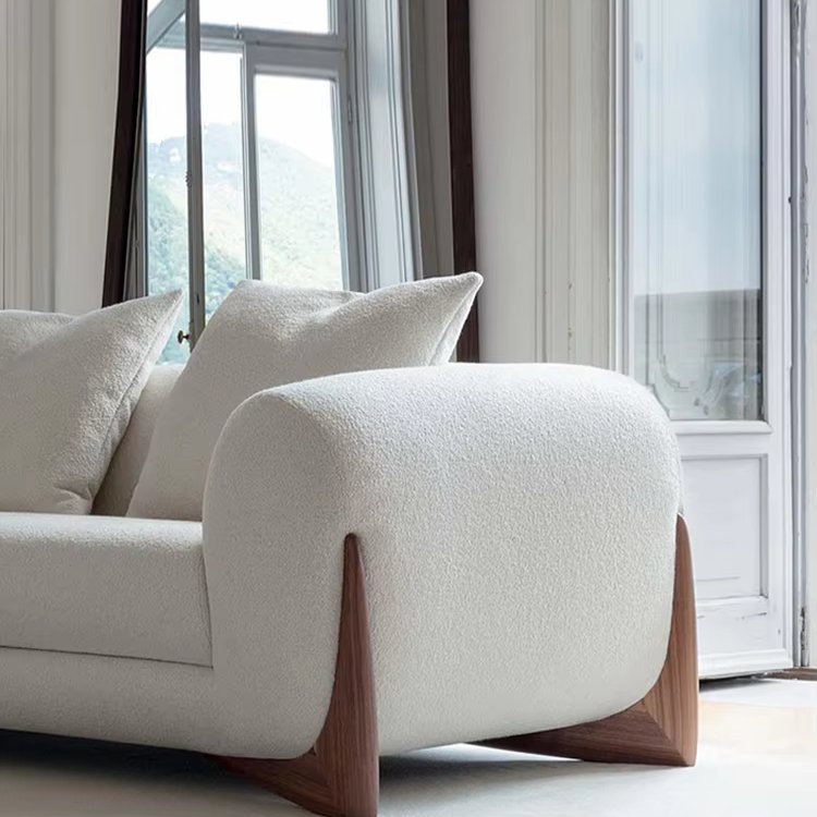 Scandinavian fabric sofa lamb's wool cream combination sofa living room simple white straight sofa