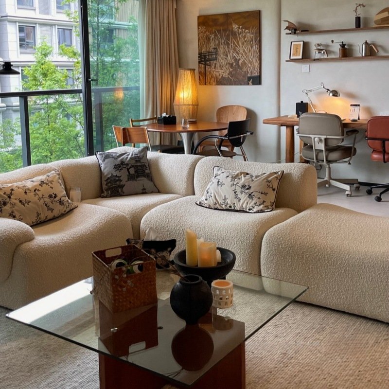 2024Wholesale Elegant Living Room Combination Upholstered Leisure Sofa Couch Floor Sectional Boucle Fabric Blocks Modular Sofa