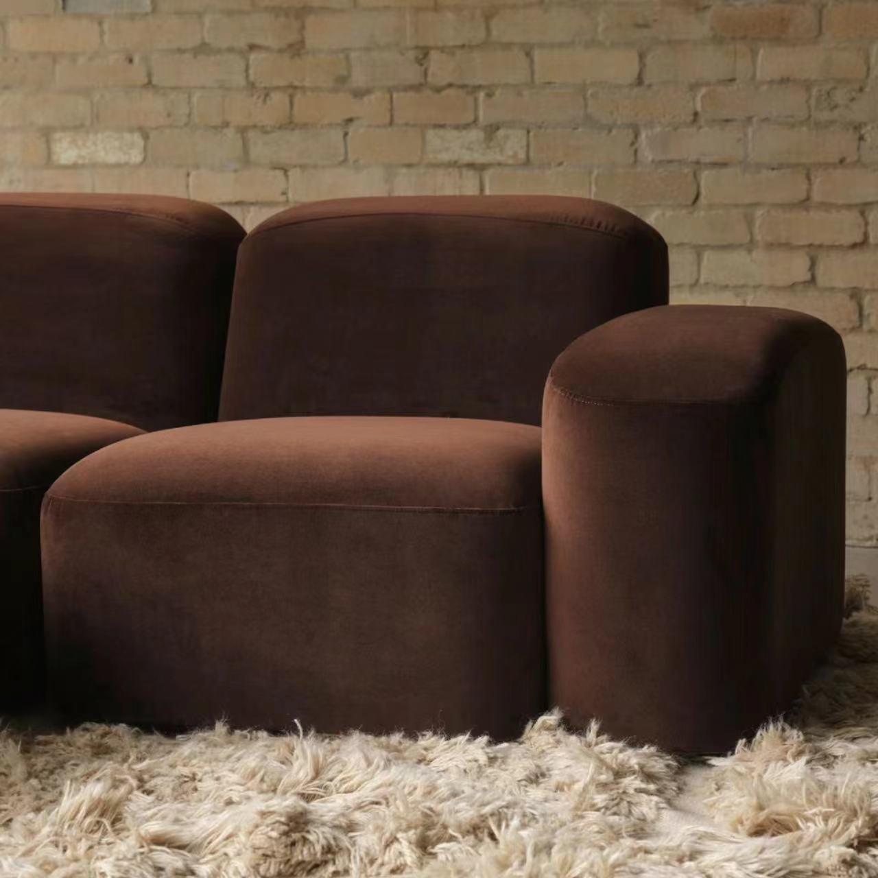 New Design Nordic Luxury 3 Seater Modular Sofa Muse Burnt Orange Velvet Living Room Sofa Corner Bubble Modular Sectional Couch