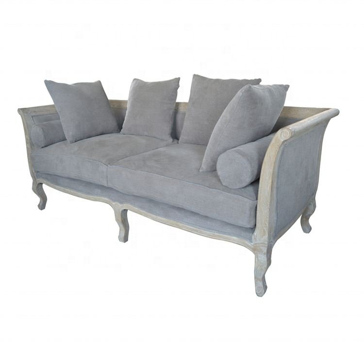 Hamptons Style Luxury Living Room Furniture 3 Seater Lounges Fabric Upholstered Wood Carved Sofa With Armrest