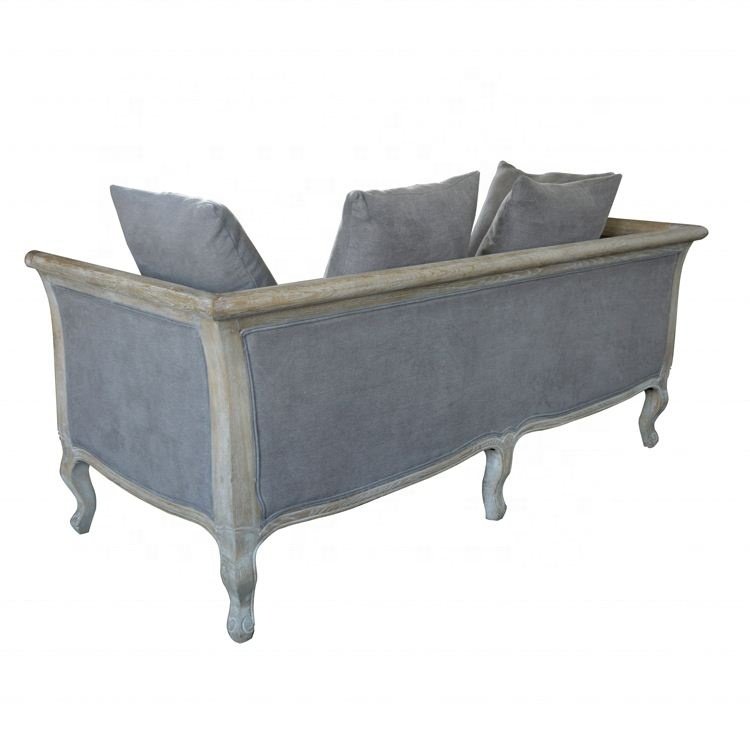 Hamptons Style Luxury Living Room Furniture 3 Seater Lounges Fabric Upholstered Wood Carved Sofa With Armrest