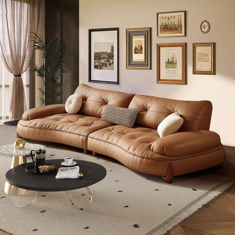 2.5m curved sofa genuine leather living room special-shaped personality creative antique style leather sofa