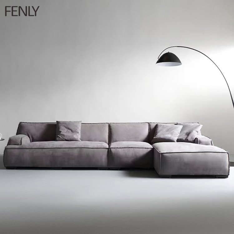 Italian Modern Minimalist L-Shape Modular Leather Sofa Set Wood Sectional for Living Room or Office Lounge Furniture