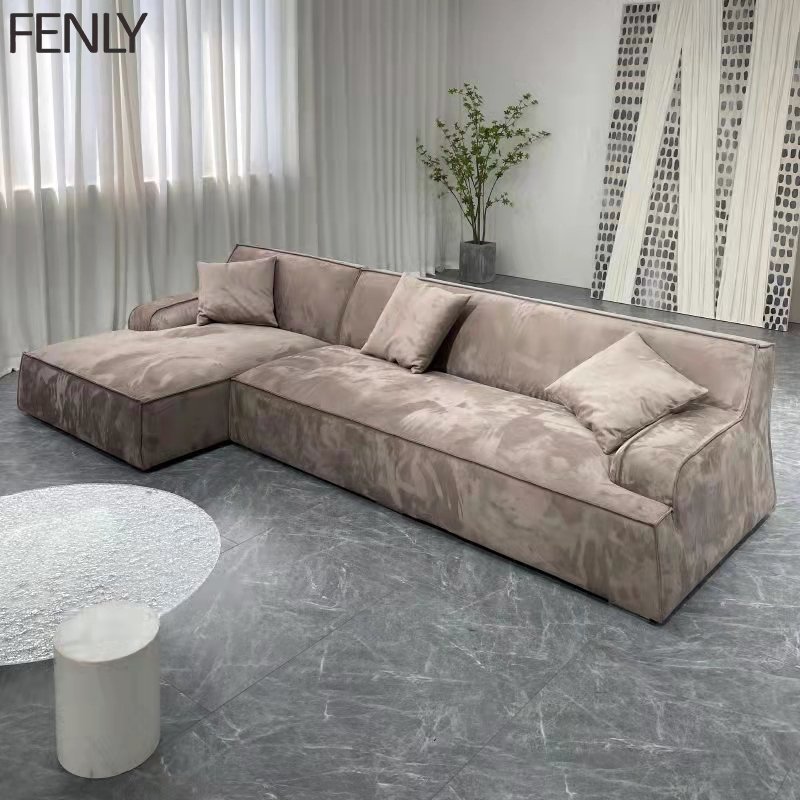Italian Modern Minimalist L-Shape Modular Leather Sofa Set Wood Sectional for Living Room or Office Lounge Furniture