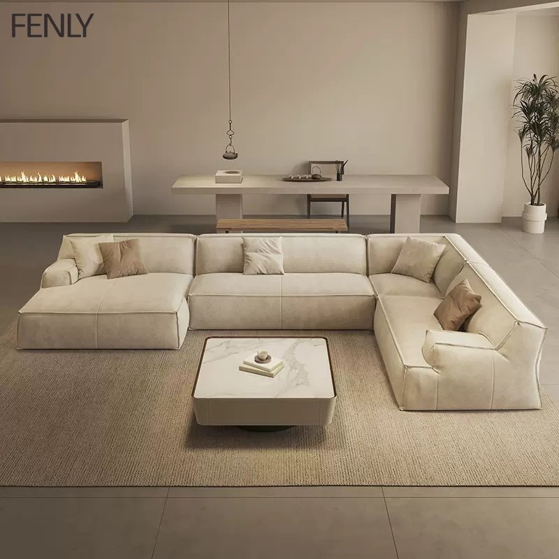 Italian Modern Minimalist L-Shape Modular Leather Sofa Set Wood Sectional for Living Room or Office Lounge Furniture