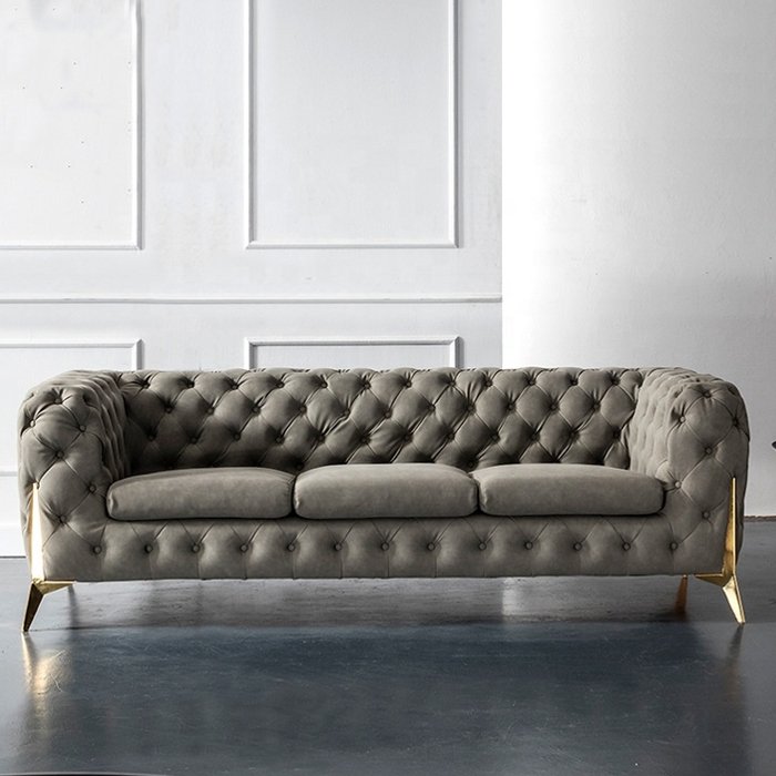Modern Living Room Lobby Velvet Big Sectional Sofa Set Furniture Italian Design Luxury Button Tufted Leather Sofa