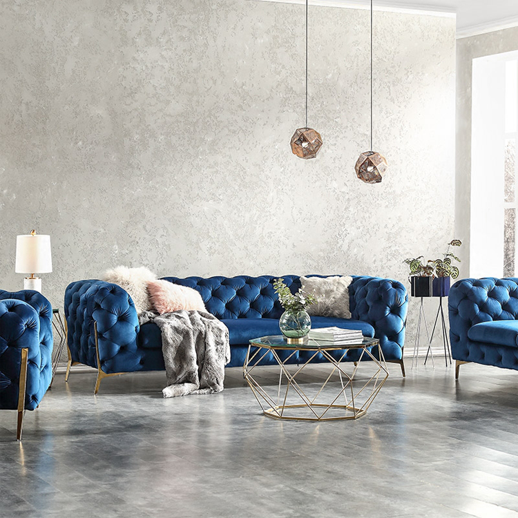 Modern Living Room Lobby Velvet Big Sectional Sofa Set Furniture Italian Design Luxury Button Tufted Leather Sofa
