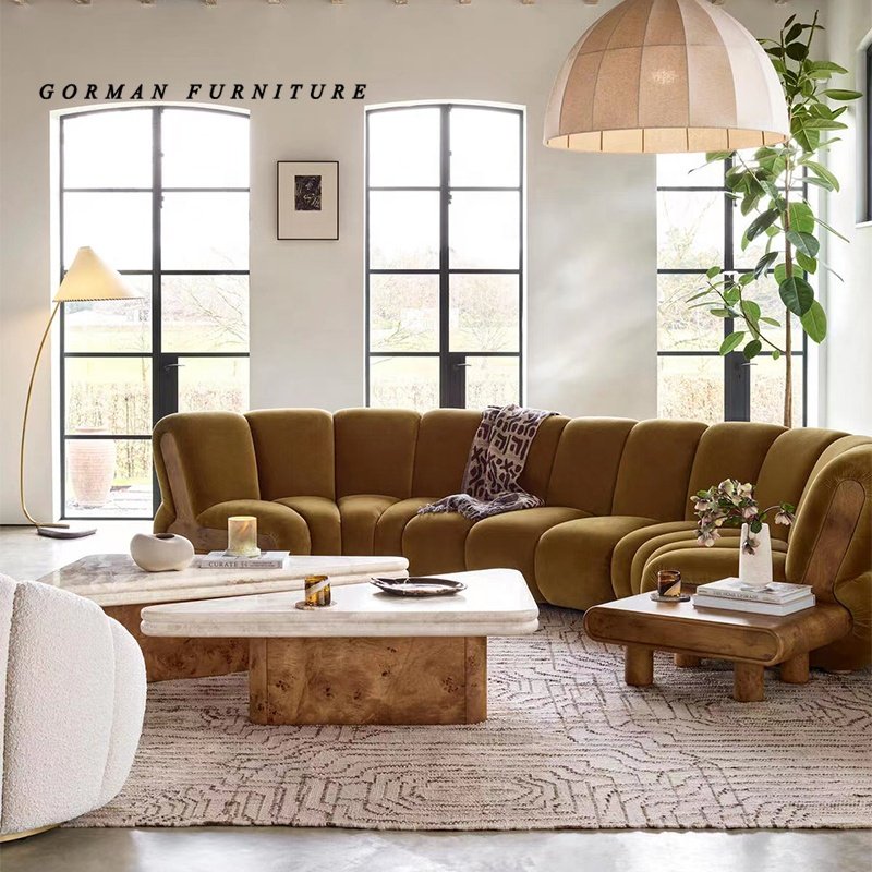 GORMAN FURNITURE Modular modern living room sofas fabric white modular sectional floor sofa couch 7 seat corner curved sofa set