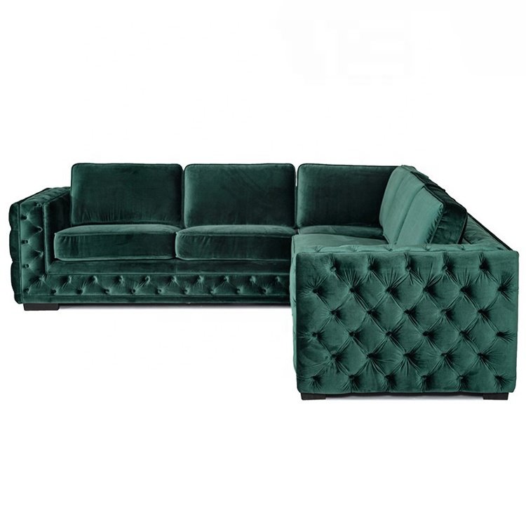 OEM Best Seller Living Room Furniture Green Velvet L-shape Modular Sofa Sofa Sets for Living Room Modern Contemporary Small Sofa