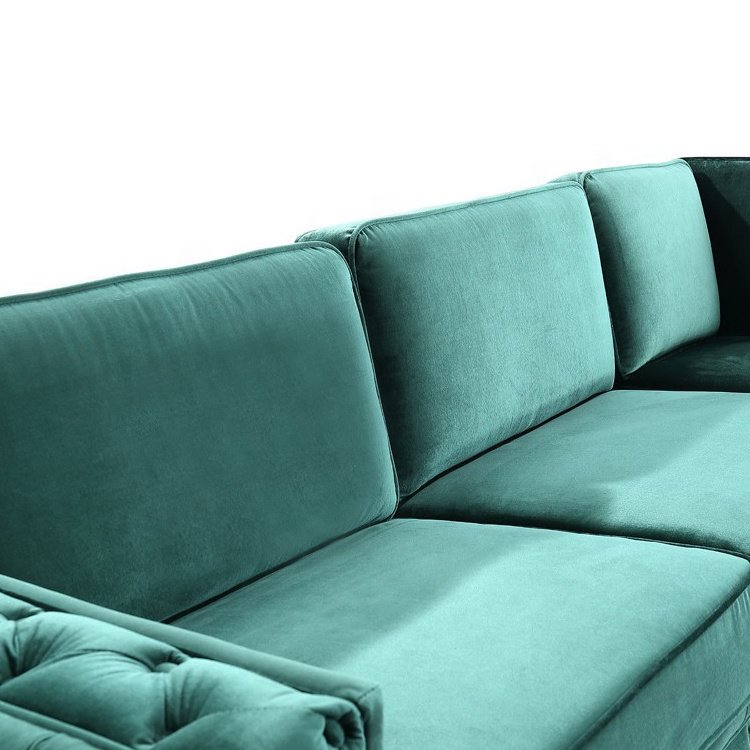 OEM Best Seller Living Room Furniture Green Velvet L-shape Modular Sofa Sofa Sets for Living Room Modern Contemporary Small Sofa