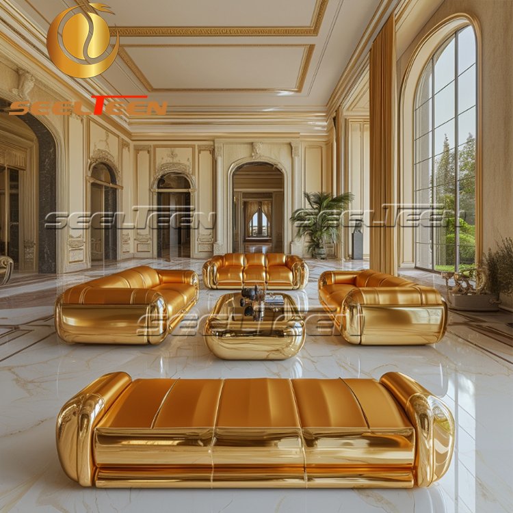 Luxury Leather Family Hall Orange I Shaped Sectional Sitting Room Furniture Couches Luxury Living Room Sofa