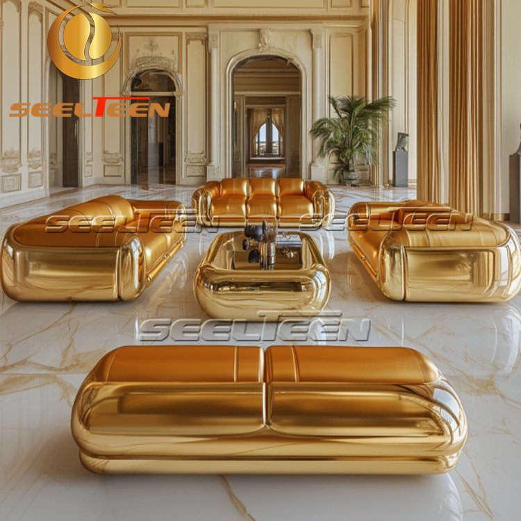 Luxury Leather Family Hall Orange I Shaped Sectional Sitting Room Furniture Couches Luxury Living Room Sofa