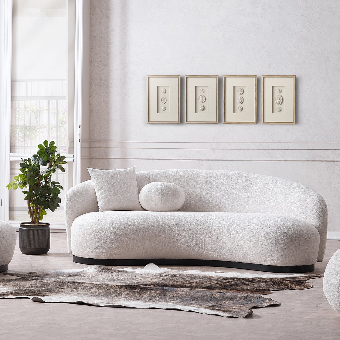 Zhida Modern Curved Sofa Set Furniture Fabric Round White Living Room Sofa Apartment Boucle Semi-circular Sofa