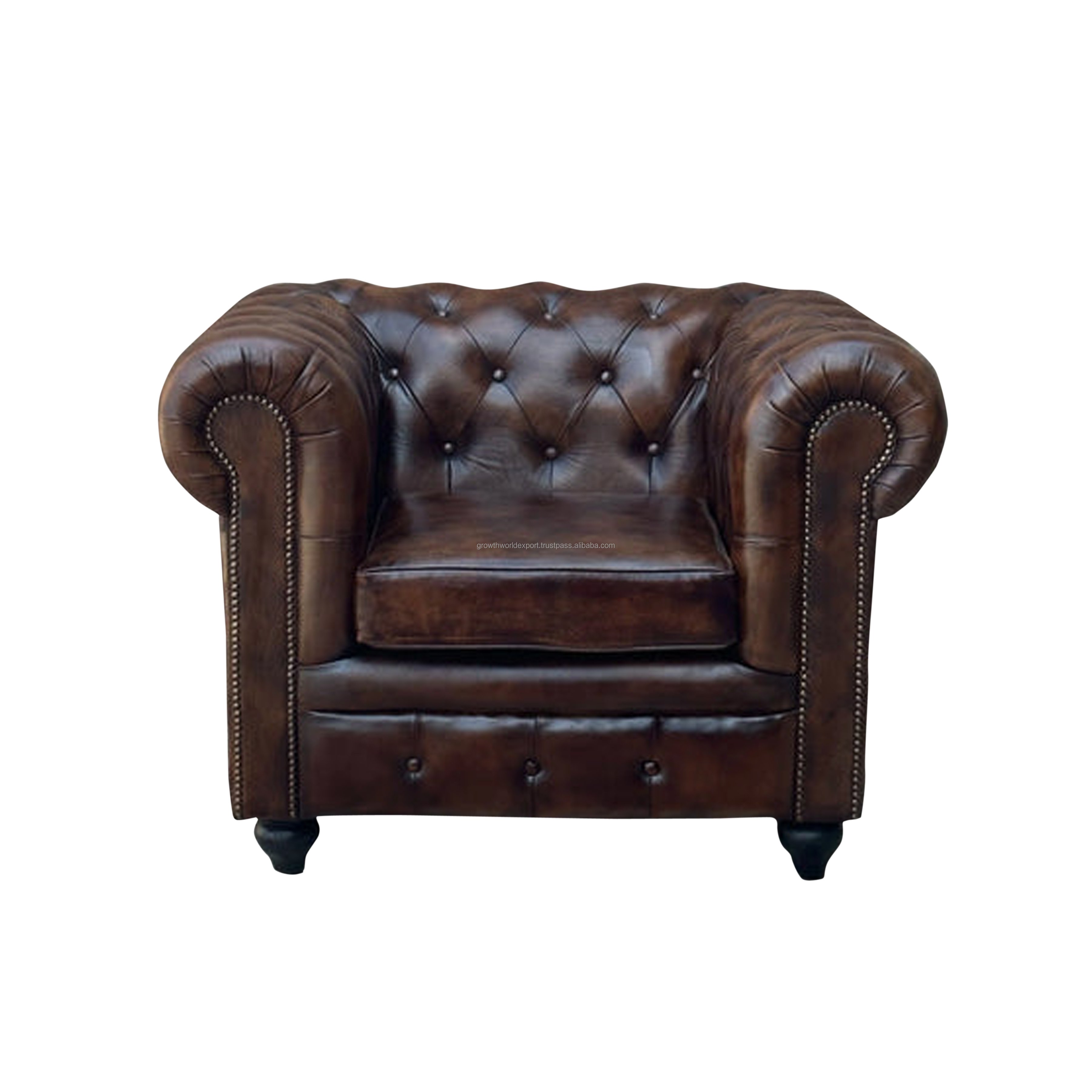 Vintage Design Single Seater Dark Brown Cushion Chesterfield Leather Sofa Chesterfield Restaurant Sofa Luxury Living Room Sofa