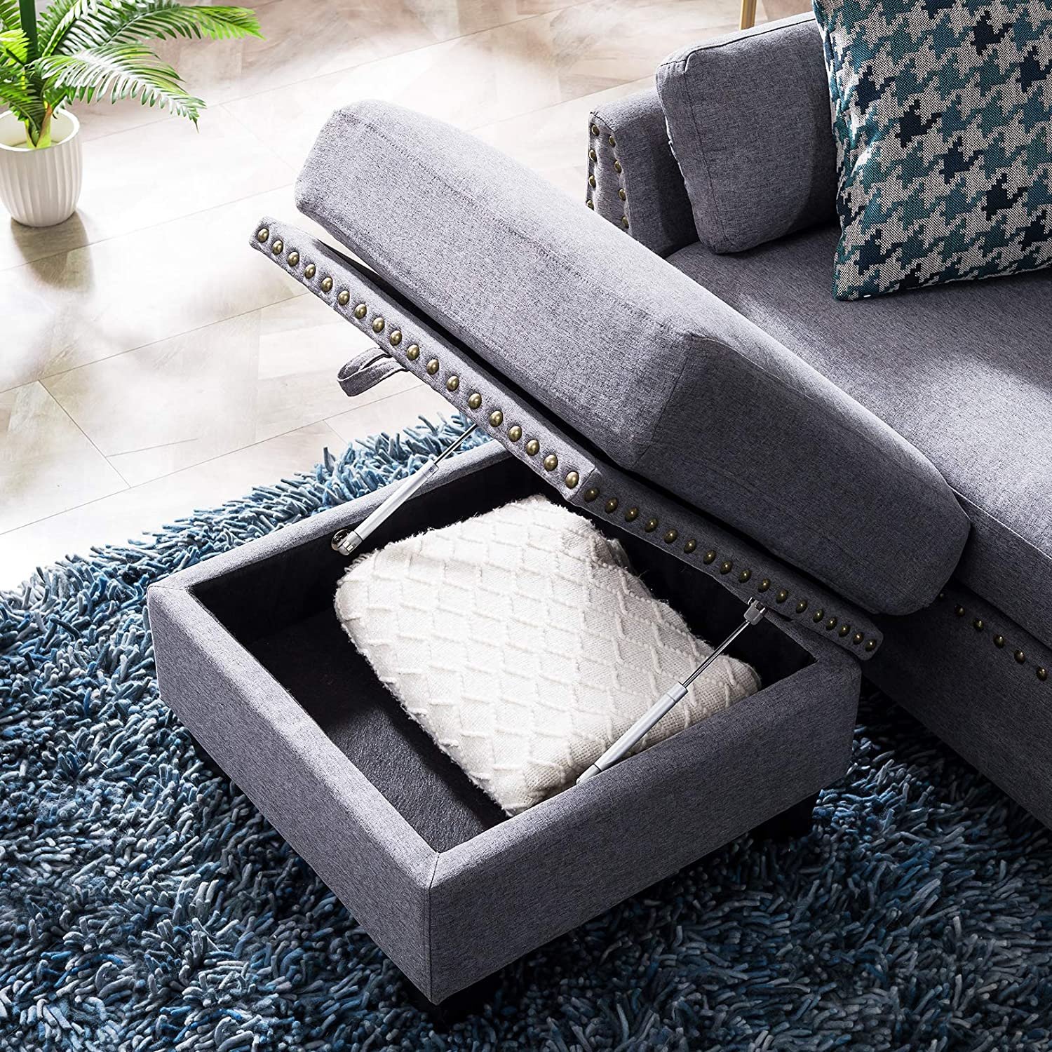 American Style home furniture fabric solid wood frame living room sofa sectional l shape capacity storage sofa