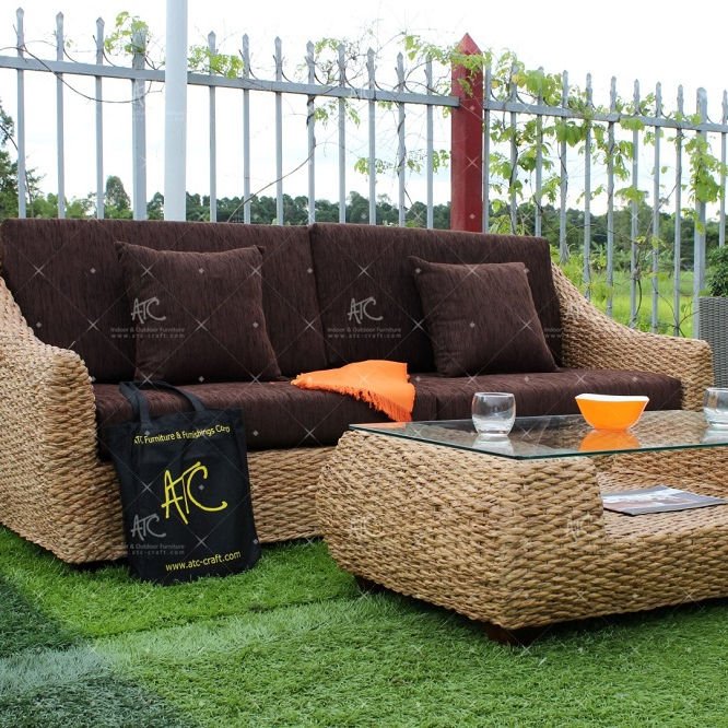 2018 Antique Natural Water Hyacinth Indoor Sofa Set Elegant for Living Room Villa Apartment Hotel Home Furniture