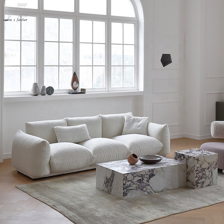 Home Luxury Italian Modern Design Furniture Canapet De Salon White Teddy Boucle Sofa Set Sectional Couch Living Room Sofa