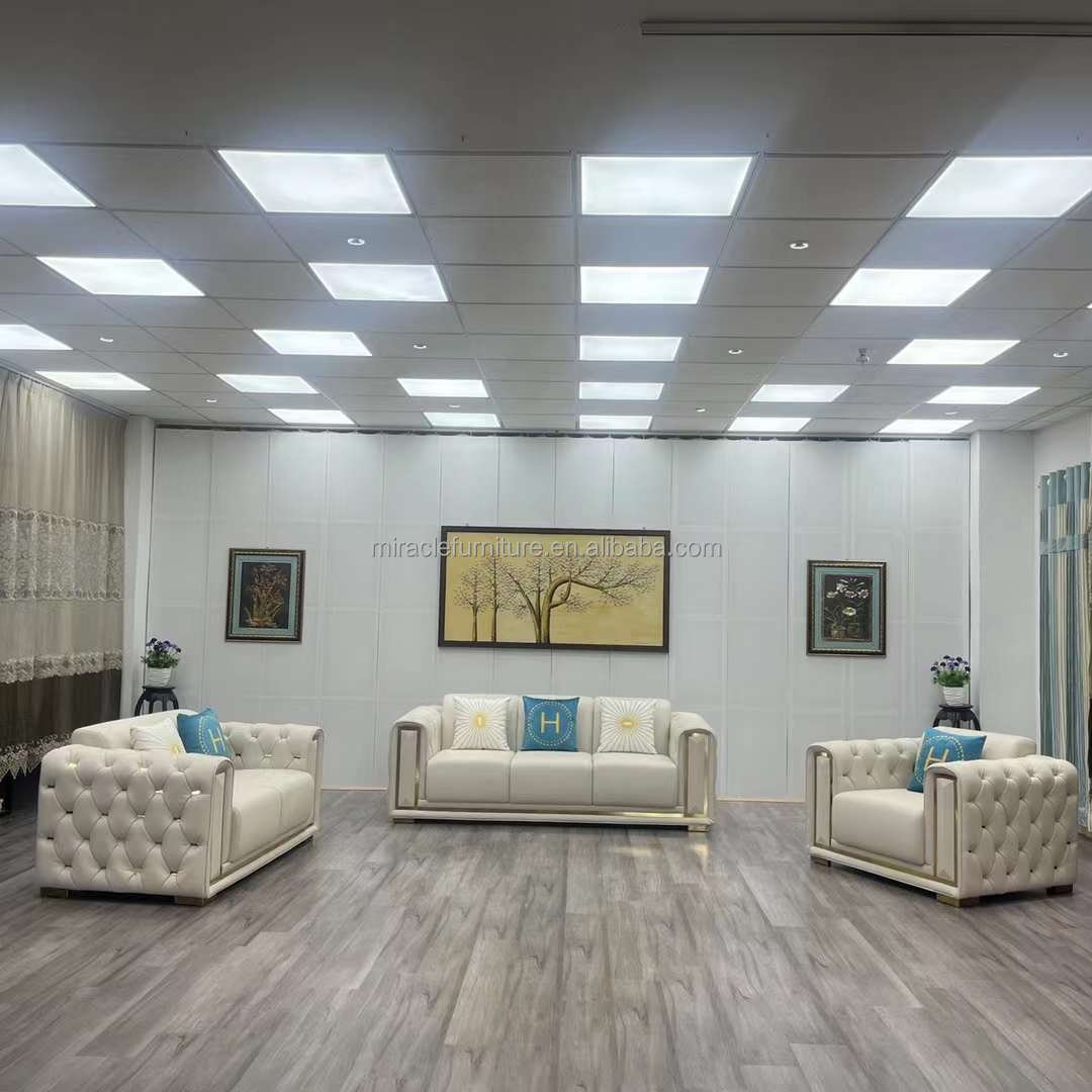 2022 Modern Luxury High Grade Living Room Sofa Set Furniture Upholstered Full Leather Button Tufted 1+2+3 Sofas for Home