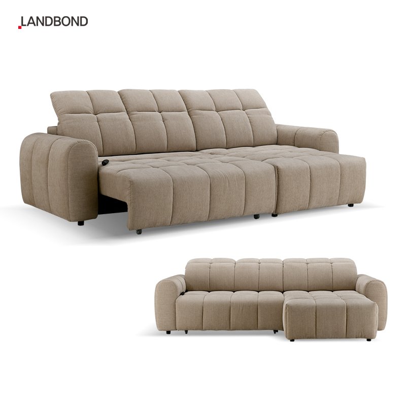 European L shape corner Fabric living room sofa with electric sliding 50cm hotel and apartment sofa bed supplier