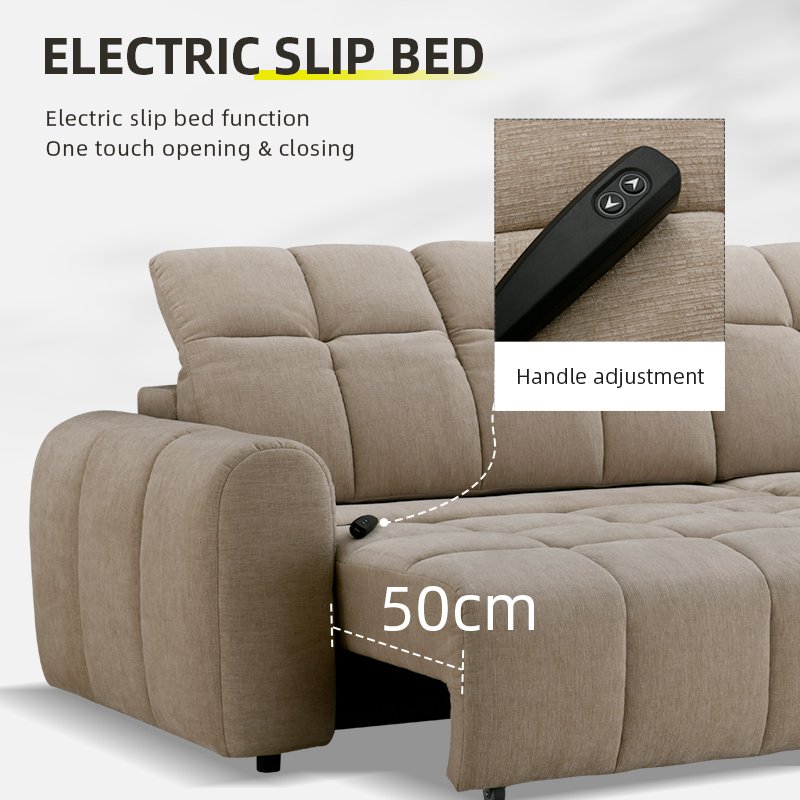 European L shape corner Fabric living room sofa with electric sliding 50cm hotel and apartment sofa bed supplier