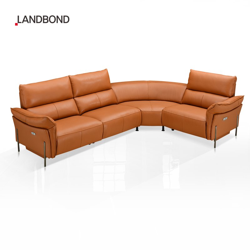 luxury Italian brown genuine leather sectional couch sitting living room furniture modern I shape recliner sofas set