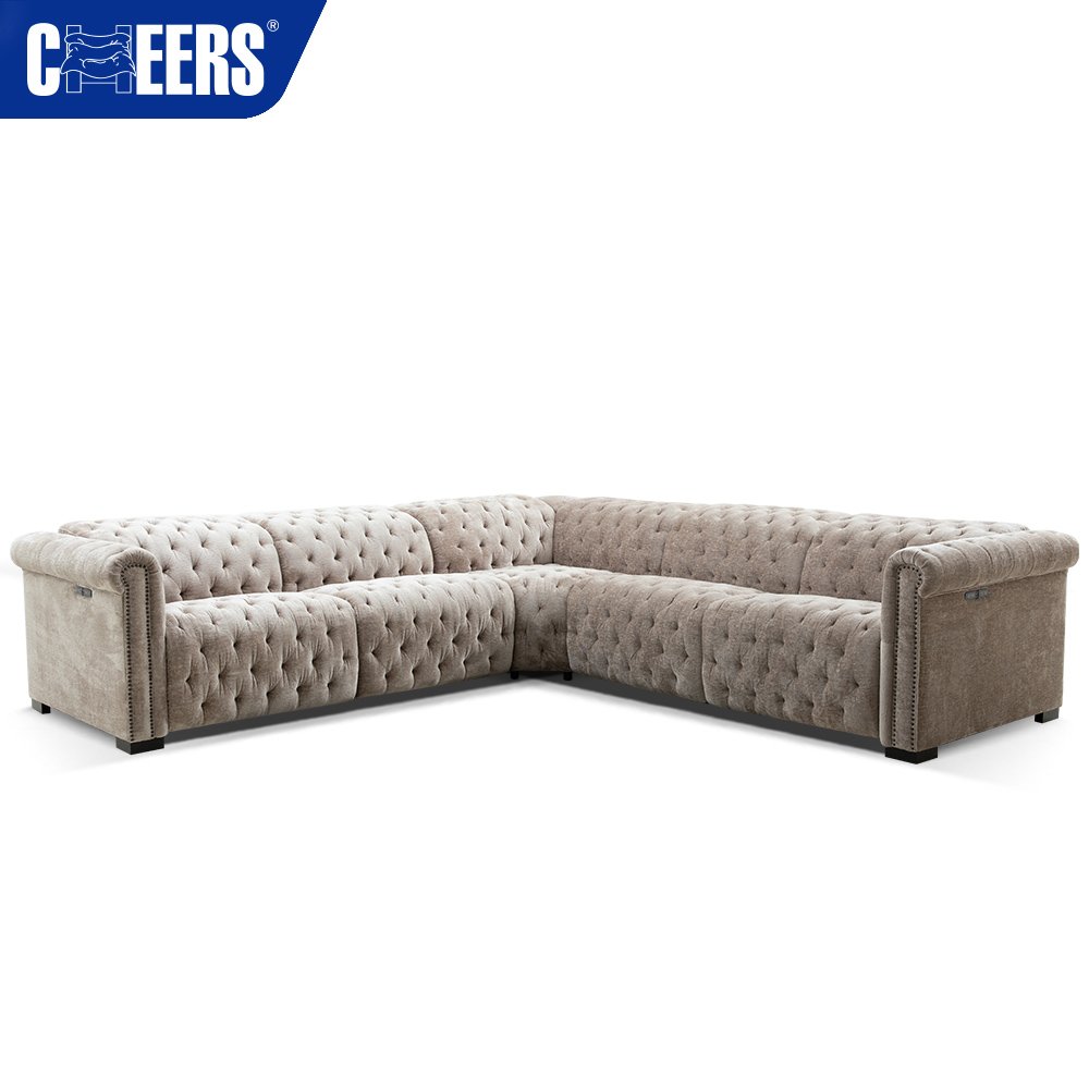 MANWAH CHEERS Home Furniture Big Size Design Adjustable Recliner Luxury Fabric Sectional L Couch Living Room Velvet Modular Sofa