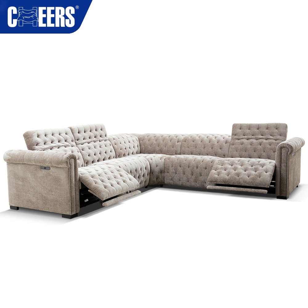 MANWAH CHEERS Home Furniture Big Size Design Adjustable Recliner Luxury Fabric Sectional L Couch Living Room Velvet Modular Sofa