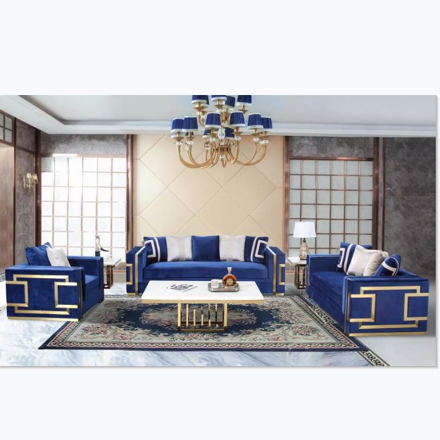 Modern Gold Finish Stainless Steel Fame Velvet Fabric Comfortable Loveseat Living Room Sofa Couch Living Room Sofas Furniture