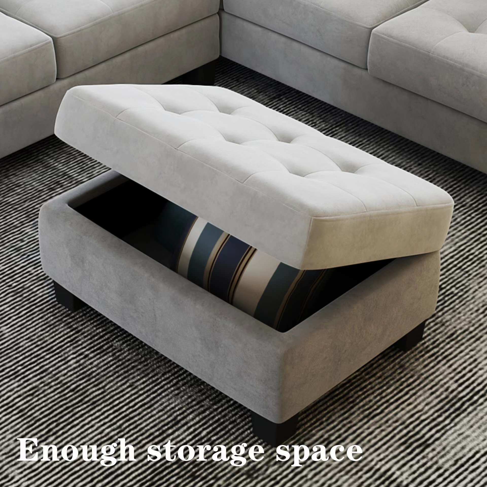 Multi-Functional L Shape Fabric Tufted Sectional Couch Corner Sofa with Storage Ottoman Modular Living Room Sofa with Chaise