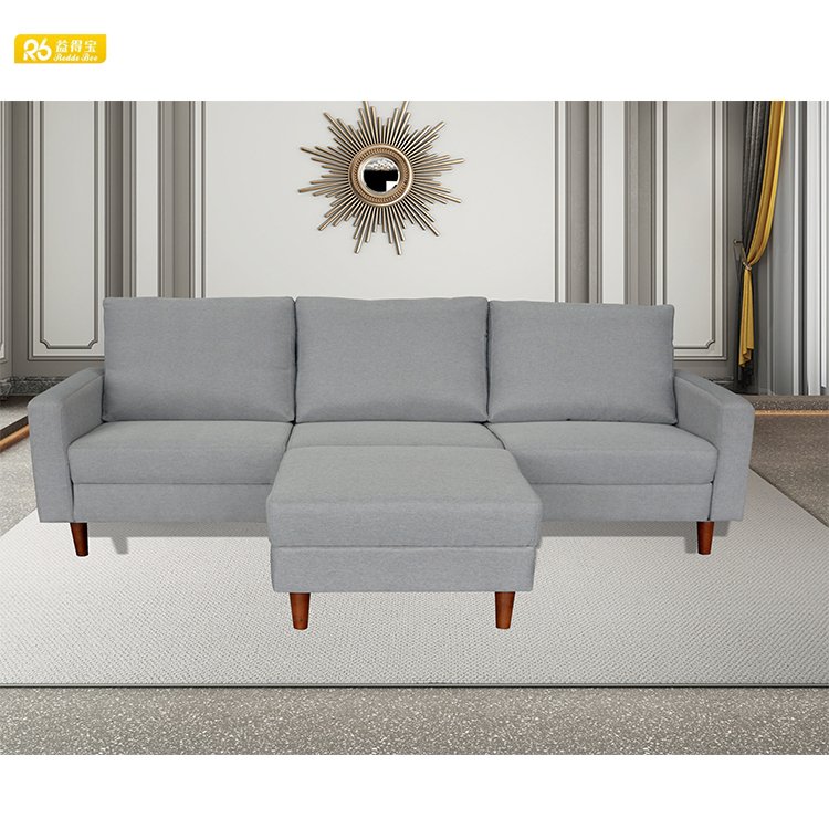 Redde Boo modern leisure chinese design grey 3 seater fabric sofa furniture with footstool storage sofa Ships from USA 0413