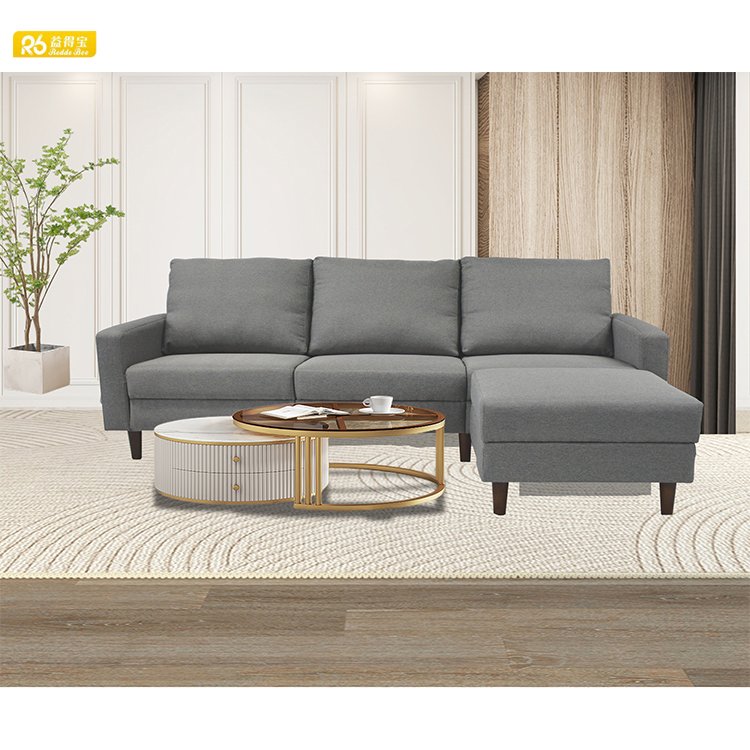 Redde Boo modern leisure chinese design grey 3 seater fabric sofa furniture with footstool storage sofa Ships from USA 0413