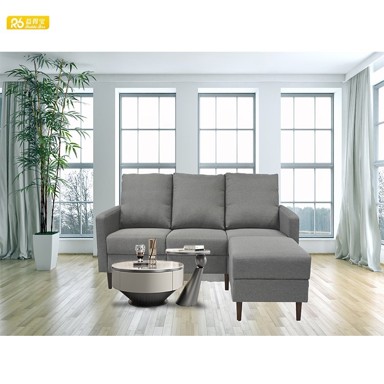 Redde Boo modern leisure chinese design grey 3 seater fabric sofa furniture with footstool storage sofa Ships from USA 0413