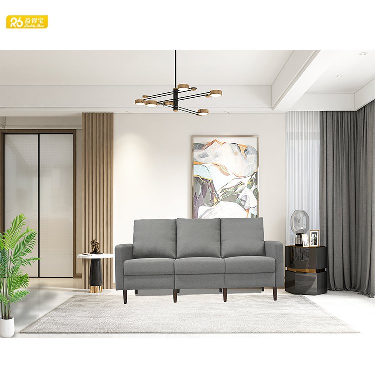 Redde Boo modern leisure chinese design grey 3 seater fabric sofa furniture with footstool storage sofa Ships from USA 0413