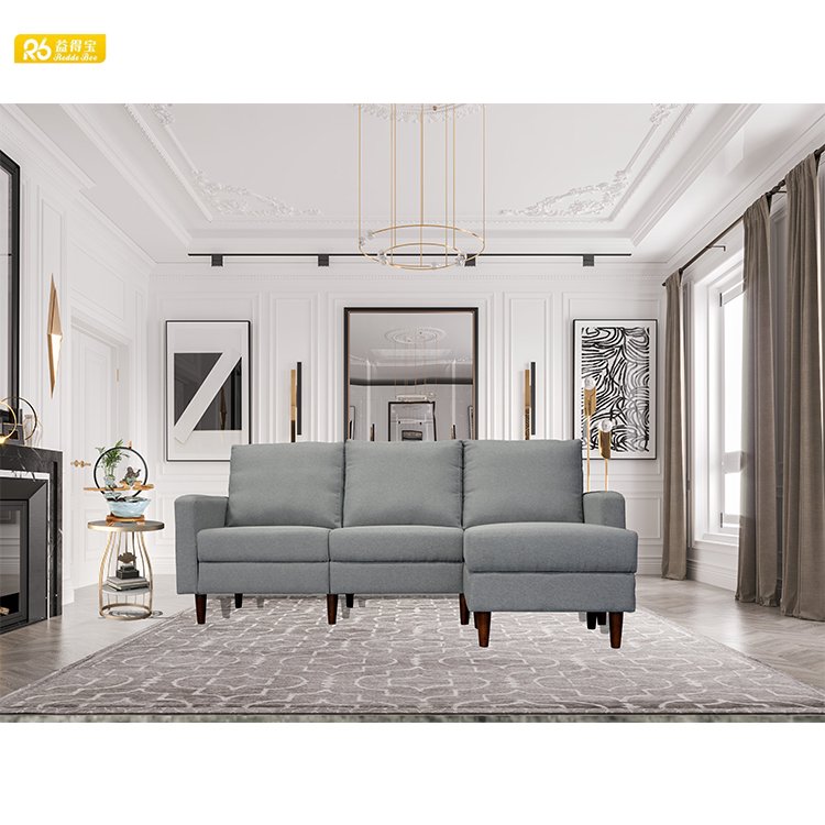 Redde Boo modern leisure chinese design grey 3 seater fabric sofa furniture with footstool storage sofa Ships from USA 0413