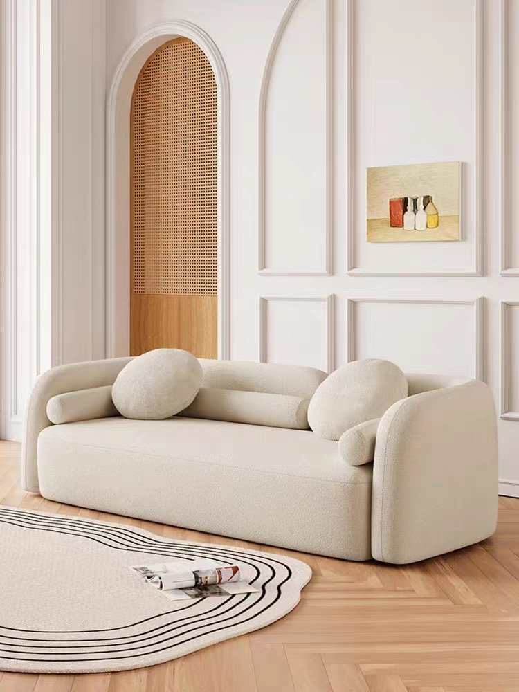 Fabric sofa small apartment double cream style rental house lounge area reception three-person living room modern simple sofa
