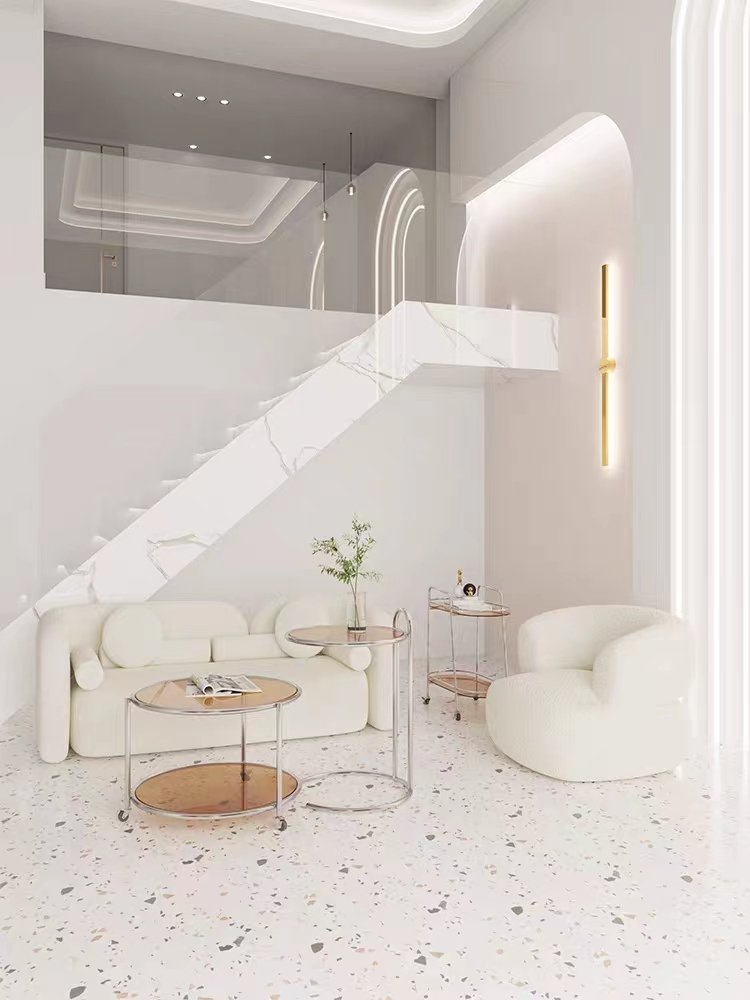 Fabric sofa small apartment double cream style rental house lounge area reception three-person living room modern simple sofa
