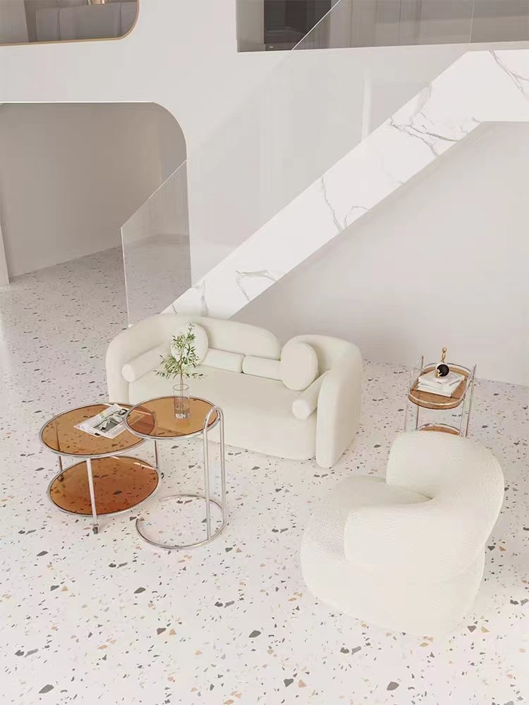 Fabric sofa small apartment double cream style rental house lounge area reception three-person living room modern simple sofa