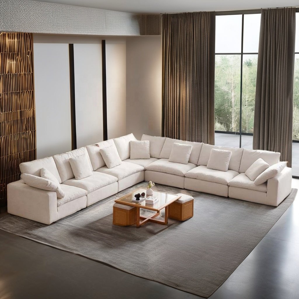 Nordic style Villa Sofa Collection L shape Sofa Set Modular Sectional Cloud Couch Corner Sofa Furniture