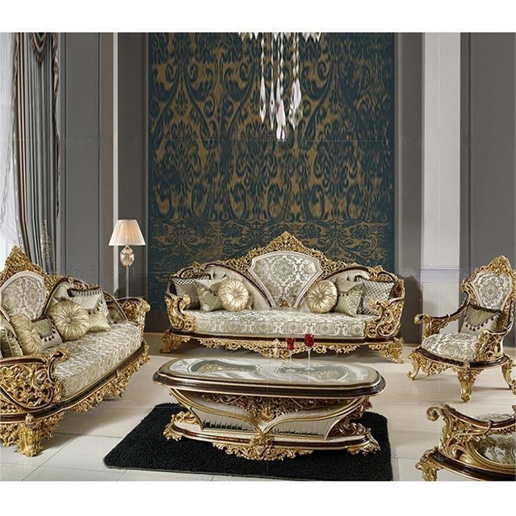 Luxury Living Room Sofa Set Classic Turkish Gold Leaf Sectional Sofa Antique Wooden Handmade Living Room Furniture