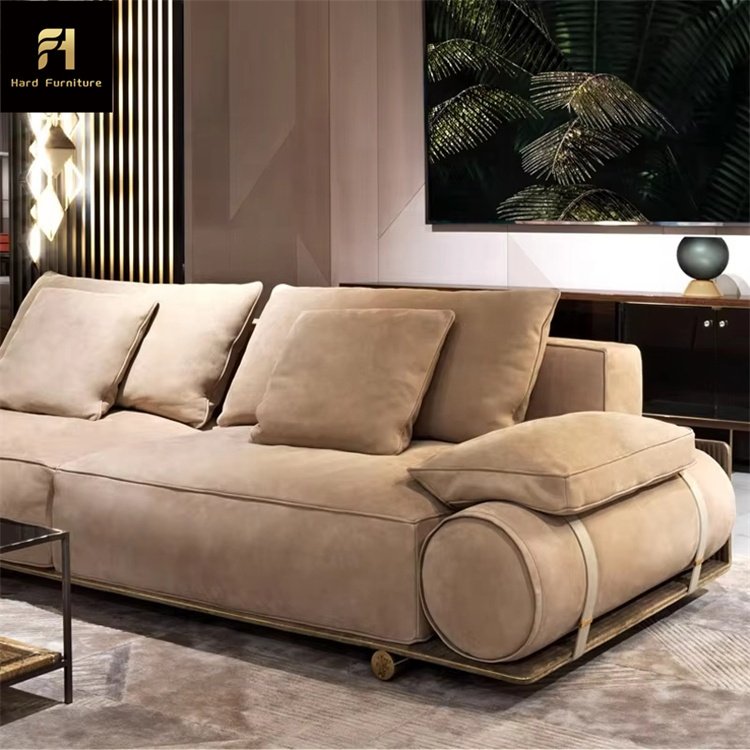 Customized High-End Solid Leather Wood Furniture Couch Brown Sectional Living Room Sofa