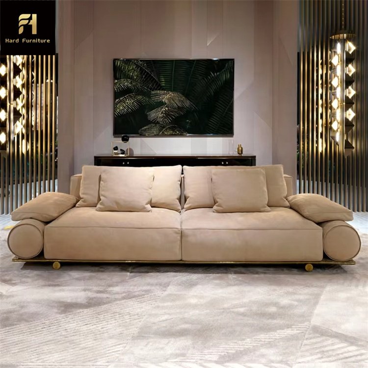 Customized High-End Solid Leather Wood Furniture Couch Brown Sectional Living Room Sofa