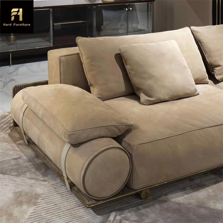 Customized High-End Solid Leather Wood Furniture Couch Brown Sectional Living Room Sofa