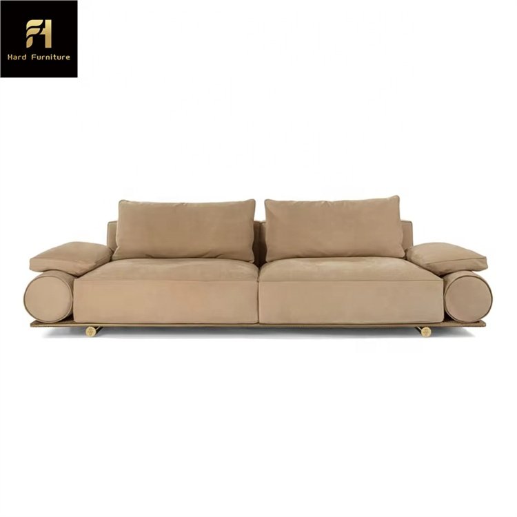 Customized High-End Solid Leather Wood Furniture Couch Brown Sectional Living Room Sofa