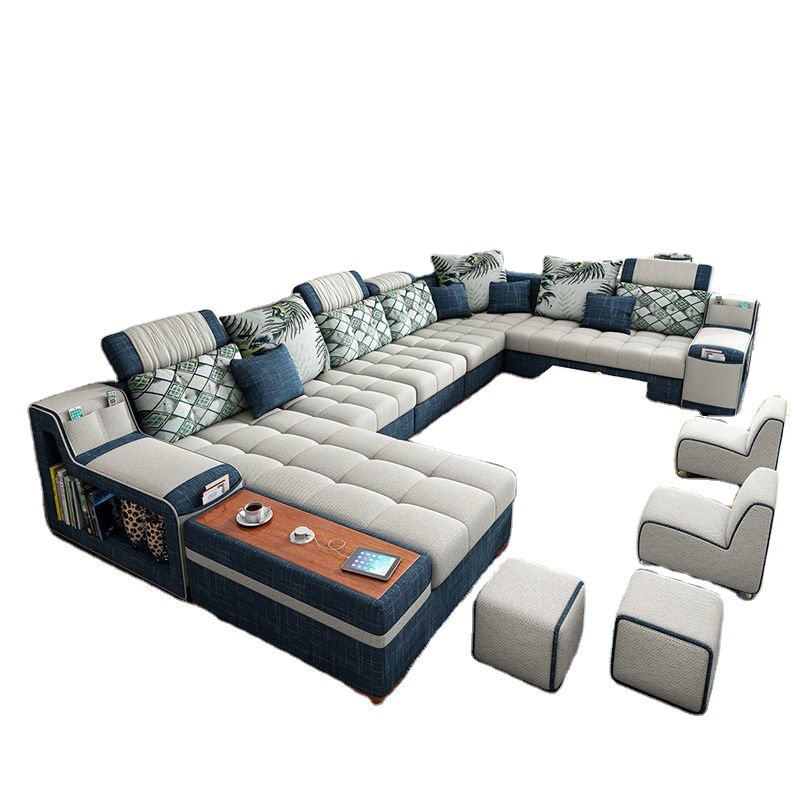 Cheap Price Home Modern Design Reclinable Blue Waterproof Relax Sectional Sofa Set Furniture 7 Seater For Living Room Bedroom