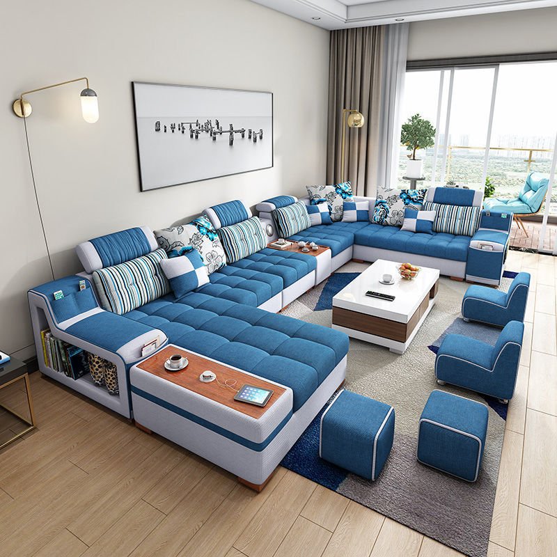 Cheap Price Home Modern Design Reclinable Blue Waterproof Relax Sectional Sofa Set Furniture 7 Seater For Living Room Bedroom