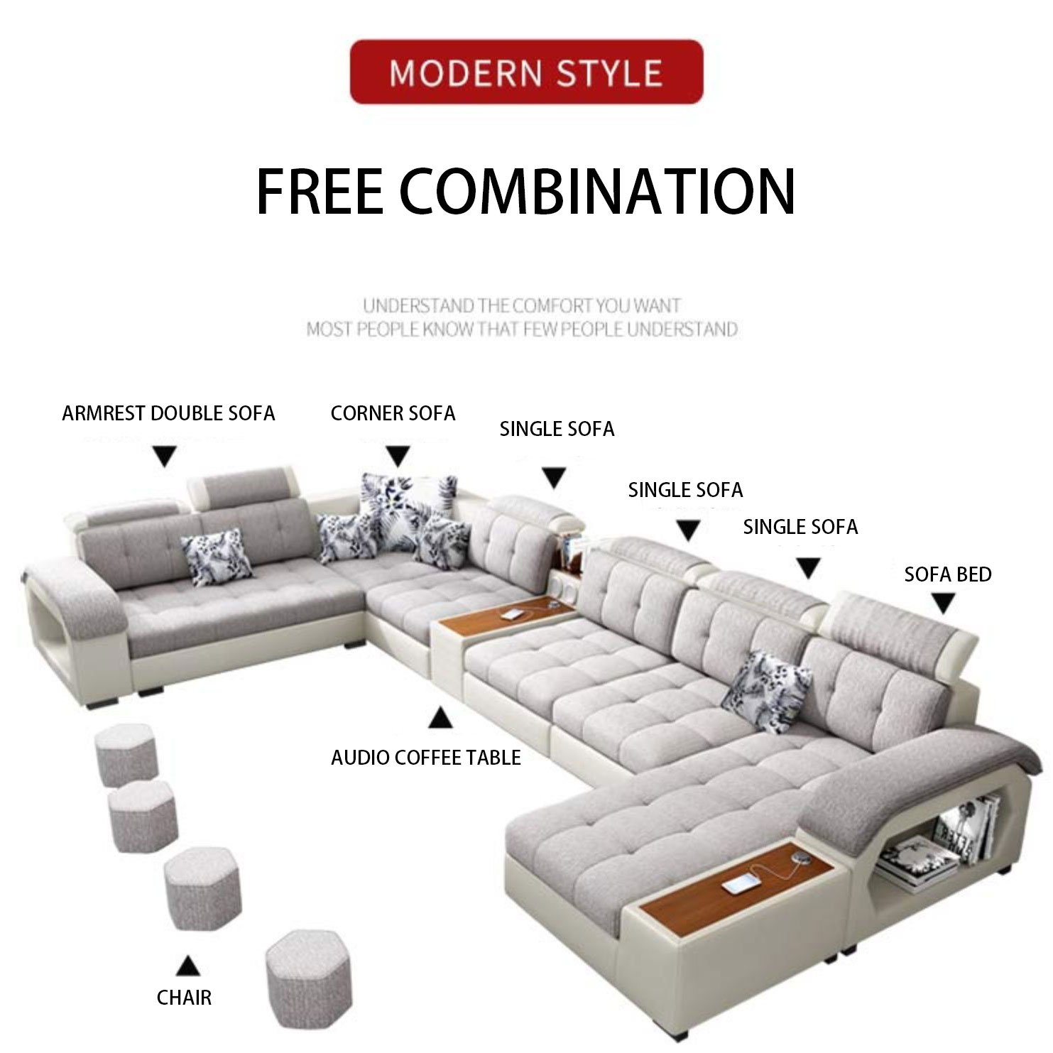 Cheap Price Home Modern Design Reclinable Blue Waterproof Relax Sectional Sofa Set Furniture 7 Seater For Living Room Bedroom