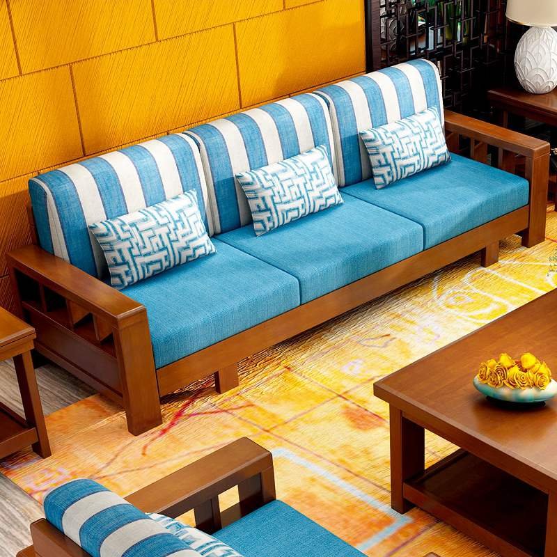 Modern Simple Wood Frame Fabric Sofa Set Living Room Furniture