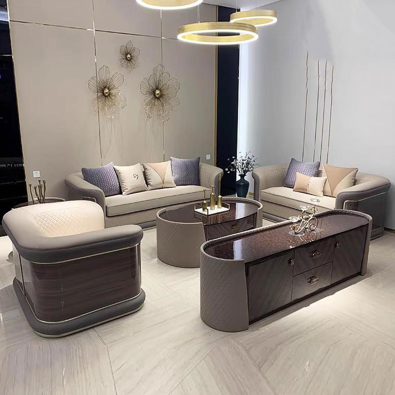 Factory art style sectional leather villa upholstery modern livingroom furniture sofa set living room 7 seater sofa